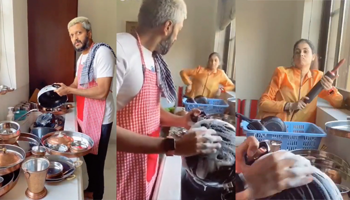 স্ত্রীর মারের ভয়ে ঘরের কাজ করছেন রীতেশ