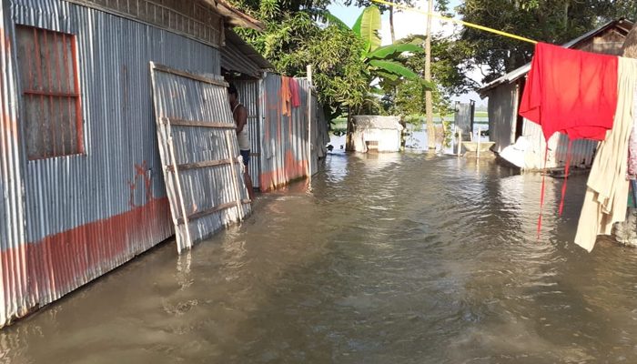 মিঠাপুকুরে পানি বেড়ে ফসল ও ঘরবাড়ি প্লাবিত