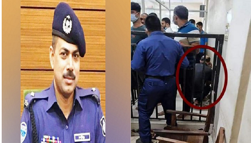 কাঠগড়ায় মোবাইল ফোনে কথা বললেন ওসি প্রদীপ ( ছবি ভাইরাল)