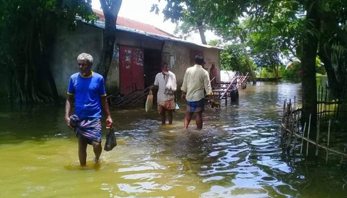 শান্তিগঞ্জে বন্যা পরিস্থিতির চরম অবনতি, পানিতে ভাসছে গ্রাম