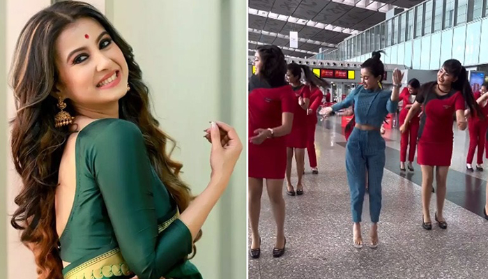 বিমানসেবিকাদের সঙ্গে ‘টাপা টিনি’ গানে নাচলেন মনামী