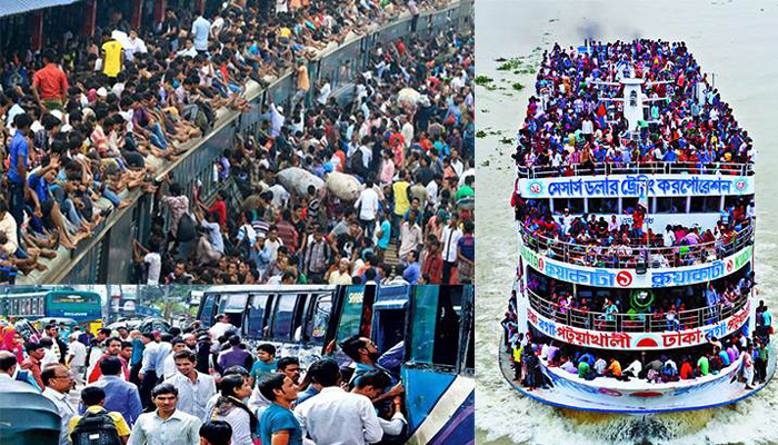 বাস-ট্রেন-লঞ্চে ঢাকামুখী মানুষের ভিড়