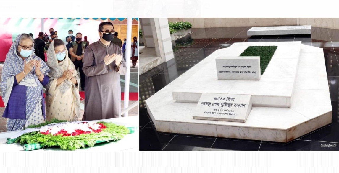 বঙ্গবন্ধুর সমাধিতে ফুল দিয়ে শ্রদ্ধা প্রধানমন্ত্রীর