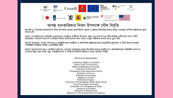 অবাধ ও সুষ্ঠু নির্বাচনী প্রক্রিয়ায় গুরুত্ব ১৫ কূটনৈতিক মিশনের