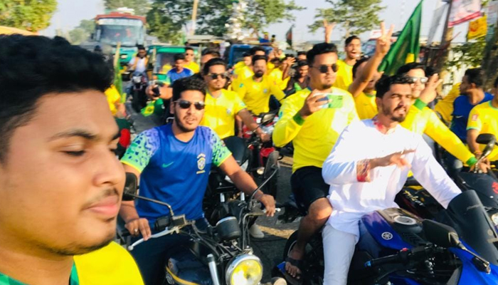 শান্তিগঞ্জে ব্রাজিল সমর্থকদের মোটরসাইকেল শোভাযাত্রা
