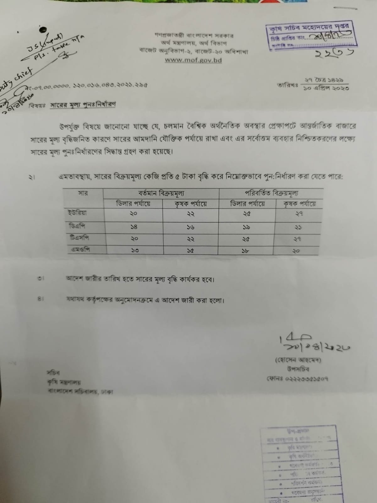 সারের দাম কেজিতে বাড়লো ৫ টাকা