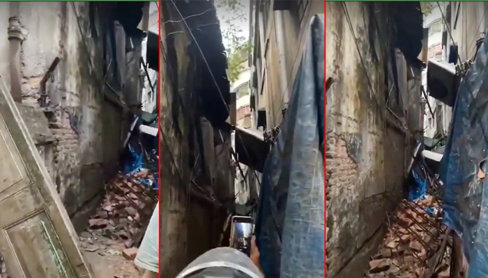 হেলে পড়েছে বংশাল পুলিশ ফাঁড়ি ভবন