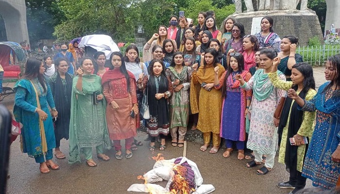 ঢাবিতে মির্জা ফখরুলের কুশপুত্তলিকা দাহ