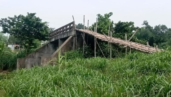 দীর্ঘ ৯ বছর ধরে বাঁশের মাচা বেয়ে উঠতে হয় পাকা সেতুতে