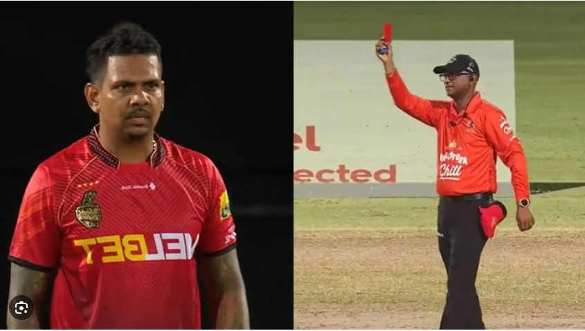 ক্রিকেটে প্রথম লাল কার্ড দেখলেন সুনীল নারাইন
