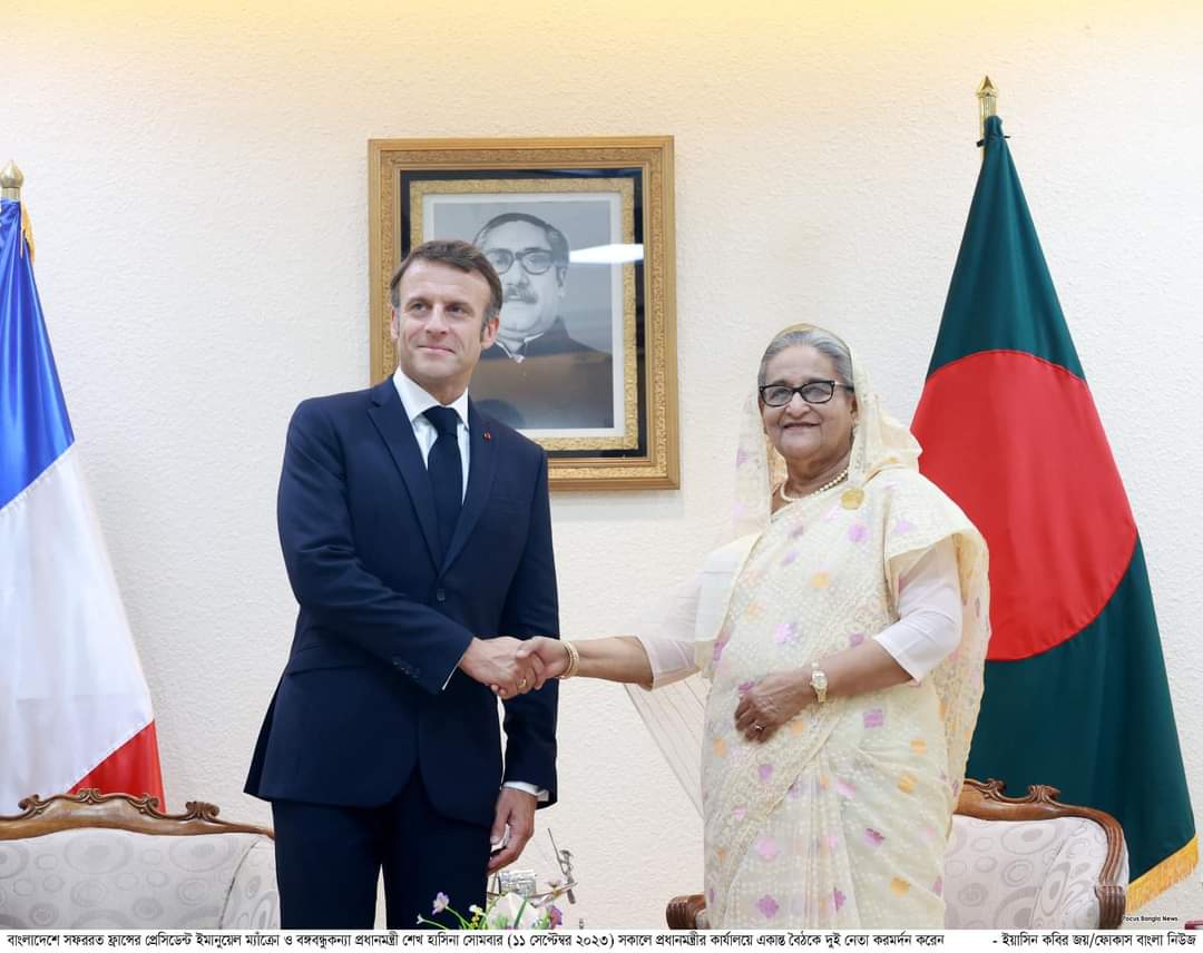 বৈঠকে ইমানুয়েল ম্যাক্রোঁ-শেখ হাসিনা