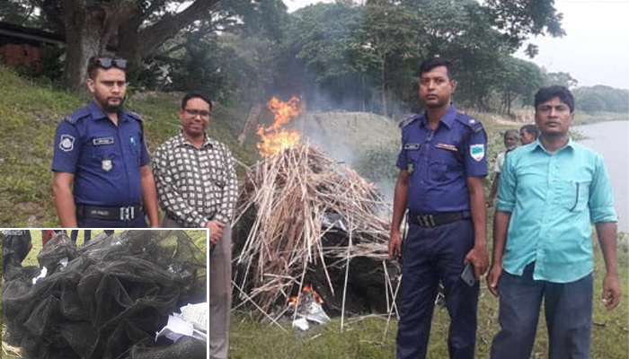ঝিকরগাছায় ৪০০ মিটার অবৈধ চায়নাদুয়ারী জাল জব্দ