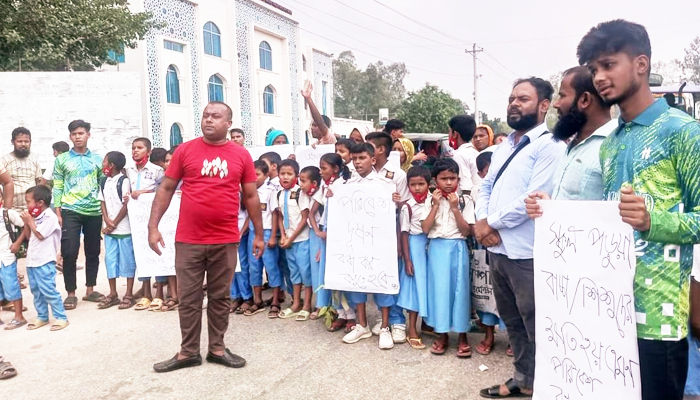 বোদায় অবৈধ কারখানা বন্ধের দাবিতে মানববন্ধন ও বিক্ষোভ
