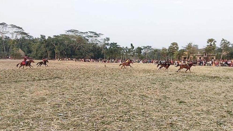 ঝালকাঠিতে ঘোড়াদৌড় দেখতে হাজারো মানুষের ভিড়