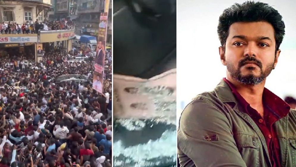 বিজয়কে বহনকারী গাড়ি ভেঙে দিলো ভক্তরা (ভিডিও)