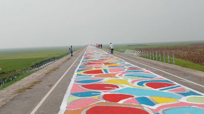আলপনার রঙে রঙিন হলো হাওরের ১৪ কি.মি. সড়ক