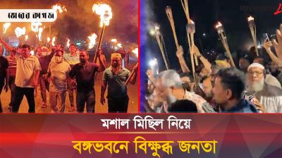 মশাল মিছিল নিয়ে বঙ্গভবনে বিক্ষুব্ধ জনতা