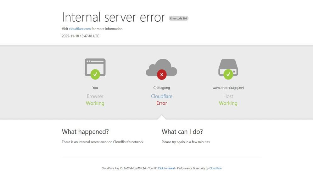ক্লাউডফ্লেয়ার ডাউন: বাংলাদেশি গণমাধ্যমসহ বিশ্বের বিভিন্ন ওয়েবসাইটে বিপর্যয়