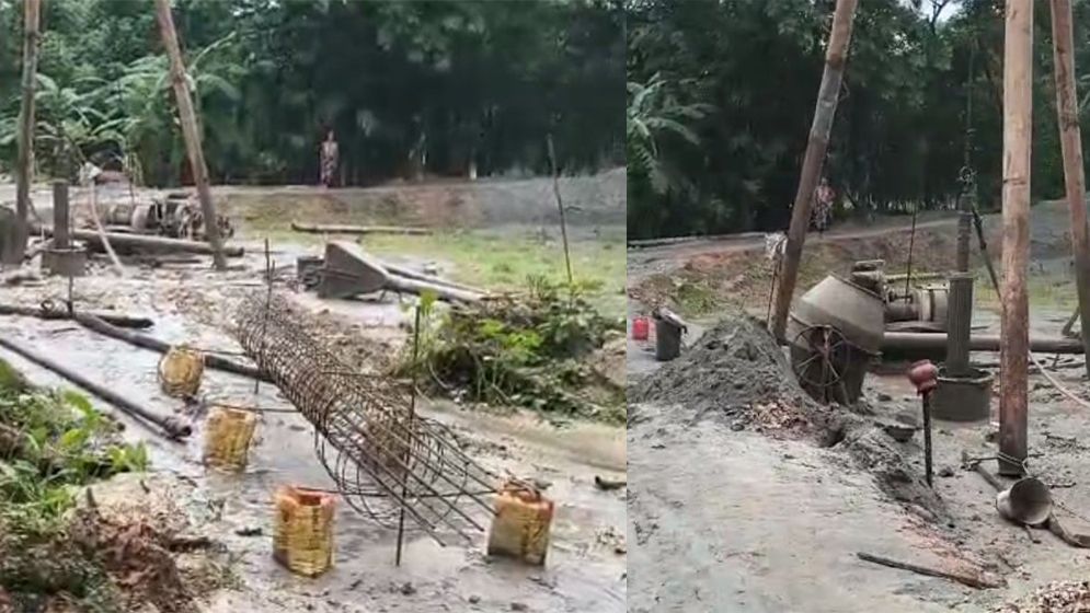 সেতু নির্মাণে অনিয়মের অভিযোগ, স্থানীয়দের বাধায় কাজ বন্ধ