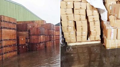 বেনাপোল বন্দরে বৃষ্টির পানিতে ভাসছে কোটি কোটি টাকার পণ্য