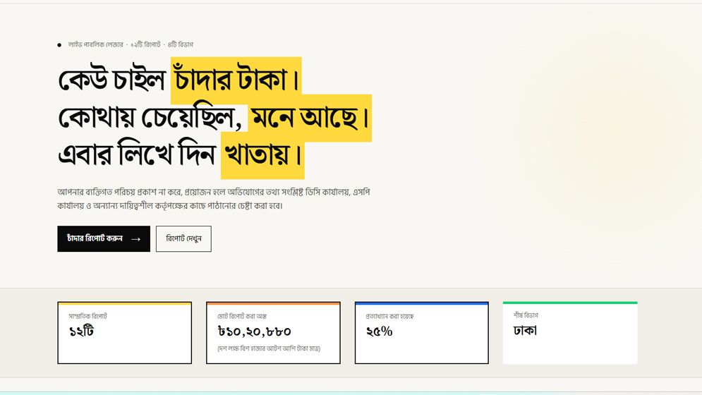 চাঁদাবিডি ডটকম চালুর দিনই শীর্ষ অবস্থানে ঢাকা, জমা পড়ল যত অভিযোগ