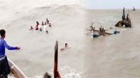 উত্তাল সাগরে উল্টে গেল ট্রলার, প্রাণে বাঁচল ১৬ জেলে