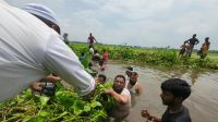 গলা পানিতে নেমে খাল পরিষ্কার করলেন ১১-দলীয় জোটের এমপি