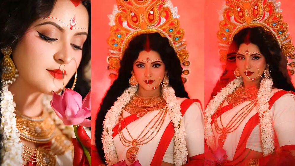 দুর্গার সাজে পরীমনি, মুগ্ধ ভক্তরা  